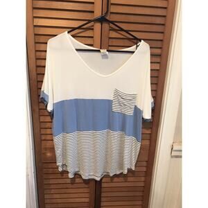 Made In USA 7th Ray Women's Size Medium Blue & White Top Preppy Classic Soft.